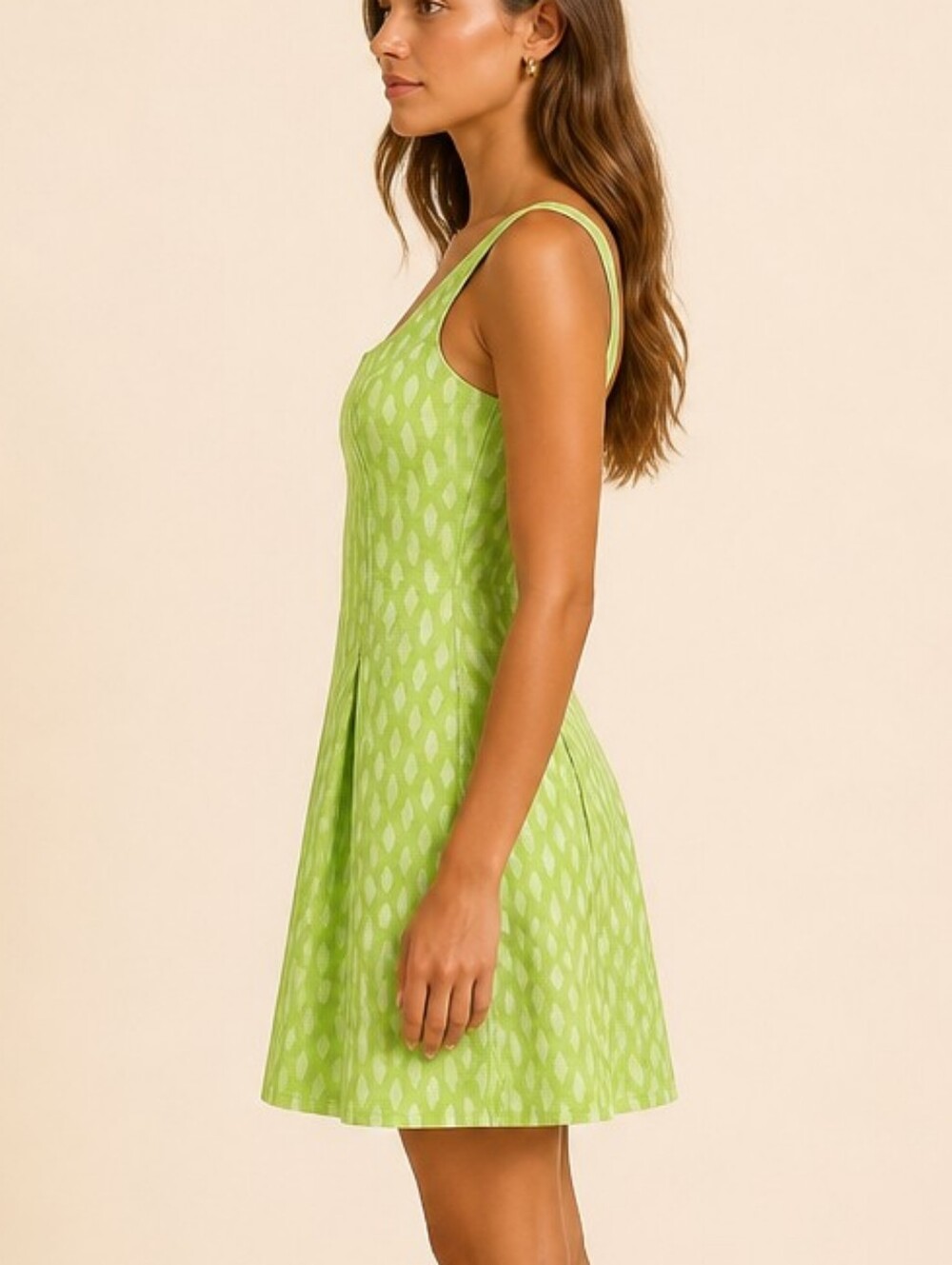 Nine West Lime Green with White Pattern Sleeveless Mini Dress Size 8